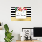 Zwart wit goud moderne Floral bruinbruin Poster (Thuiskantoor)
