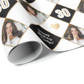 Zwart Wit & Goud Moderne Foto 30e Verjaardag Cadeaupapier (Rol Hoek)