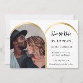 Zwart wit goud moderne foto boog bruiloft save the date (Voorkant)