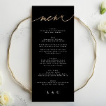 Zwart Wit Goud Moderne Kalligrafie Bruiloft Menu<br><div class="desc">Onderdeel van een collectie *Niet echte folie</div>