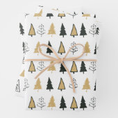 Zwart wit goud moderne kerstboom inpakpapier vel (In situ)