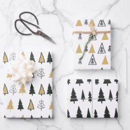 Zwart wit goud moderne kerstboom inpakpapier vel