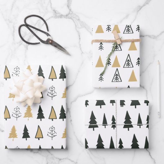 Zwart wit goud moderne kerstboom inpakpapier vel (Voorkant)