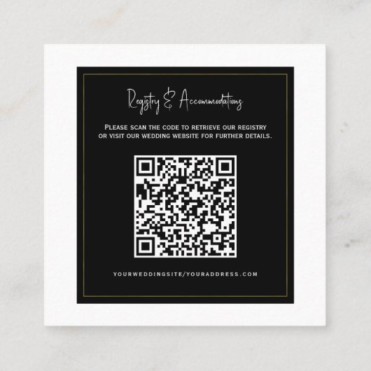 Zwart Wit Goud Moderne Minimale Trouwdetails Vierkante Visitekaartje (Achterkant)