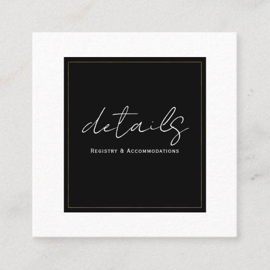 Zwart Wit Goud Moderne Minimale Trouwdetails Vierkante Visitekaartje (Voorkant)