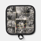  zwart wit goud monogram 12 foto collage pannenlap (Voorkant)