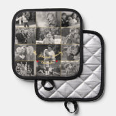  zwart wit goud monogram 12 foto collage pannenlap (Voorkant / Achterkant)