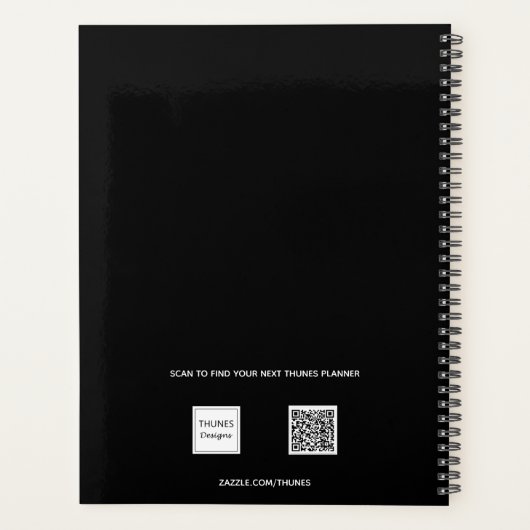 Zwart wit goud monogram initialen naam planner (Achterkant)