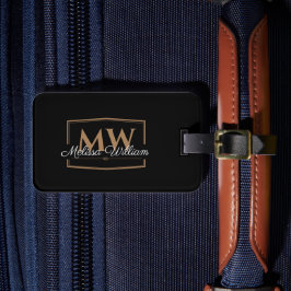 Zwart Wit Goud Monogram Naam Bagagelabel