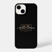 Zwart Wit Goud Monogram Naam Script iPhone Hoesje (Achterkant)