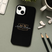 Zwart Wit Goud Monogram Naam Script iPhone Hoesje