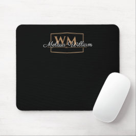 Zwart Wit Goud Monogram Naam Script Muismat