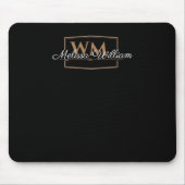 Zwart Wit Goud Monogram Naam Script Muismat (Voorkant)