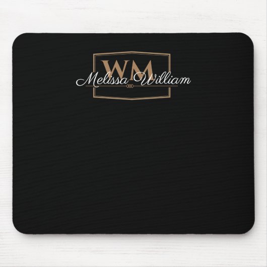 Zwart Wit Goud Monogram Naam Script Muismat (Voorkant)