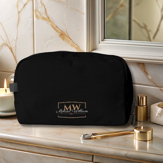 Zwart Wit Goud Monogram Naam Script Toilettasje