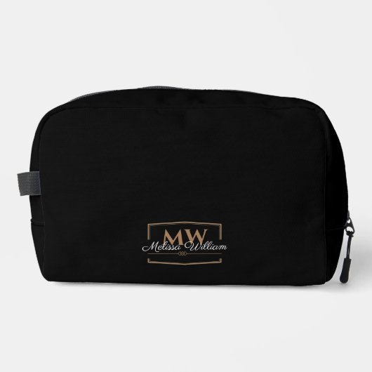 Zwart Wit Goud Monogram Naam Script Toilettasje (Voorkant)