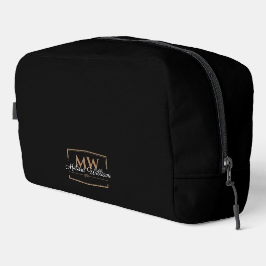 Zwart Wit Goud Monogram Naam Script Toilettasje (Rechterhoek)