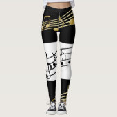 Zwart Wit Goud Muzieknoten Leggings (Voorkant)
