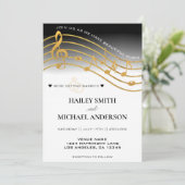 Zwart Wit & Goud Ombre Muziek Personeel Bruiloft Kaart (Staand voorkant)