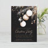 Zwart Wit Goud Ornamenten Baubles Kerstfeest Kaart (Staand voorkant)