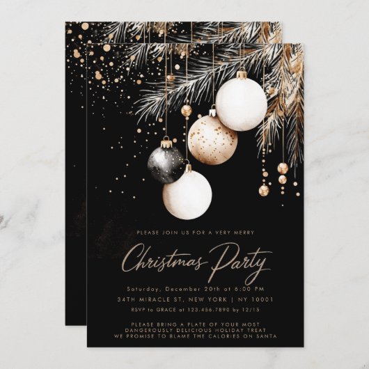 Zwart Wit Goud Ornamenten Baubles Kerstfeest Kaart (Voorkant / Achterkant)