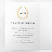 Zwart wit goud ovaal blad monogram trouwfoto drieluik programma (Binnenzijde eerst)