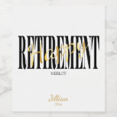 Zwart, Wit & Goud Pensioenfeest Wijn Etiket (Enkel label)