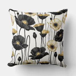 Zwart, wit & Goud Poppies Kussen