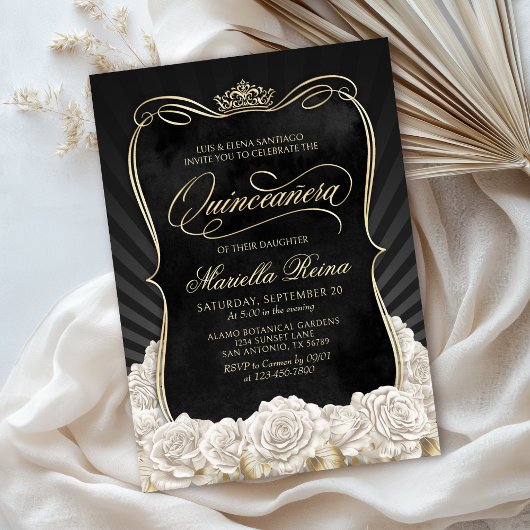 Zwart Wit Goud Quinceañera Kaart
