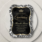 Zwart Wit Goud Quinceañera Kaart