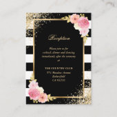 Zwart Wit Goud Roze Bloemen Huwelijksreceptie Informatiekaartje (Voorkant)