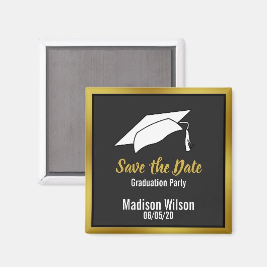 Zwart Wit & Goud Save the Date Graduation Party Magneet (Voorkant / Achterkant)