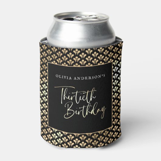 Zwart Wit & Goud Script 30ste Verjaardagsfeest Blikjeskoeler (Blikje Voorkant)