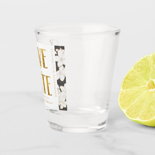 Zwart & Wit Goud Script Bruiloft Save the Date Shot Glas (Rechts)