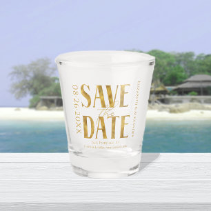 Zwart & Wit Goud Script Bruiloft Save the Date Shot Glas