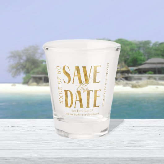 Zwart & Wit Goud Script Bruiloft Save the Date Shot Glas