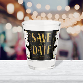 Zwart & Wit Goud Script Bruiloft Save the Date Shot Glas