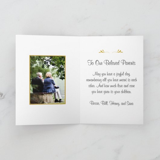 Zwart Wit Goud Scrollwork Happy Jubileum Kaart (Binnen)