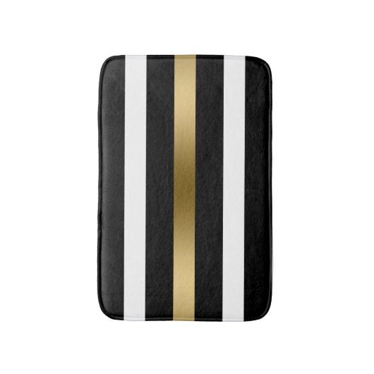 Zwart Wit Goud Strepen Badmat (Voorkant Verticaal)