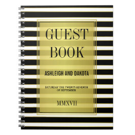 Zwart Wit & Goud Strepen Bruiloft Gastenboek Notitieboek