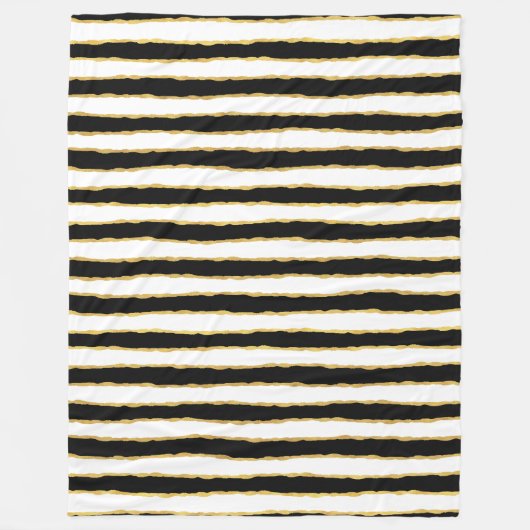 Zwart Wit Goud Strepen Fleece Deken (Voorkant)