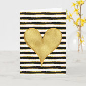 Zwart Wit Goud Strepen Hart Ik hou van je Kaart (Gele Bloem)