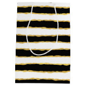 Zwart Wit Goud Strepen Hart Medium Cadeauzakje (Achterkant)