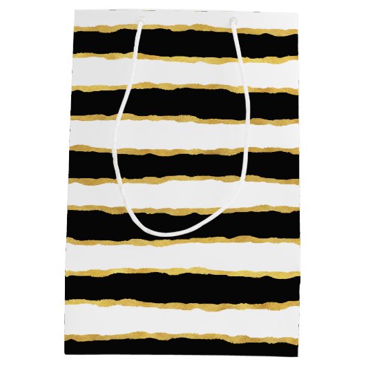 Zwart Wit Goud Strepen Hart Medium Cadeauzakje (Achterkant)