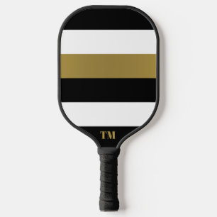 Zwart Wit Goud Strepen Monogram Pickleball Paddle