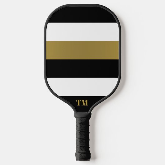 Zwart Wit Goud Strepen Monogram Pickleball Paddle (Voorkant)