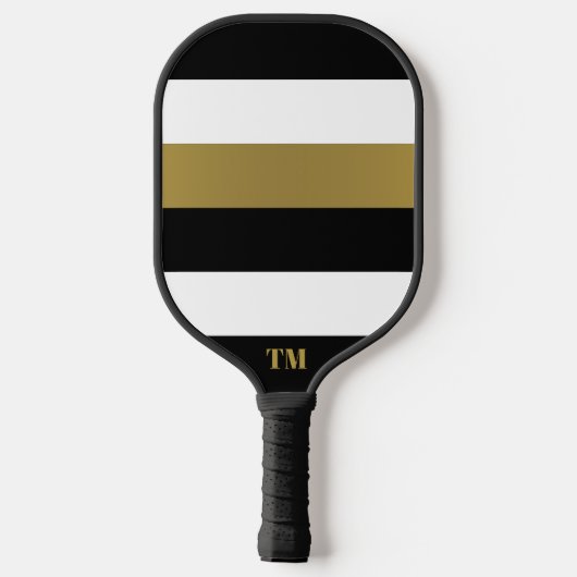 Zwart Wit Goud Strepen Monogram Pickleball Paddle (Achterkant)