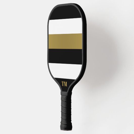 Zwart Wit Goud Strepen Monogram Pickleball Paddle (Links)