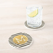 Zwart Wit Goud Strepen Monogram Zandsteen Onderzetter (Zijkant)