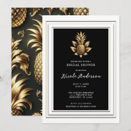 Zwart Wit Goud Tropische Ananas Bruidsdiner Kaart